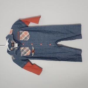 Harley Davidson Jumper, 6/9 Months, Button Down front and legs, Denim/Orange